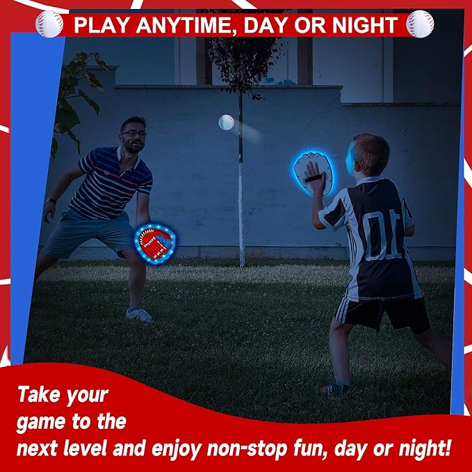 Toss and Catch Ball Game Set,Light-Up Kids Baseball Glove Sticky Mitt, Velcro Ball and Catch Games for Kids Ages 3-12, Football & Baseball Camping/Yard/Outdoor Sports Toy,Outdoor Game for Kids