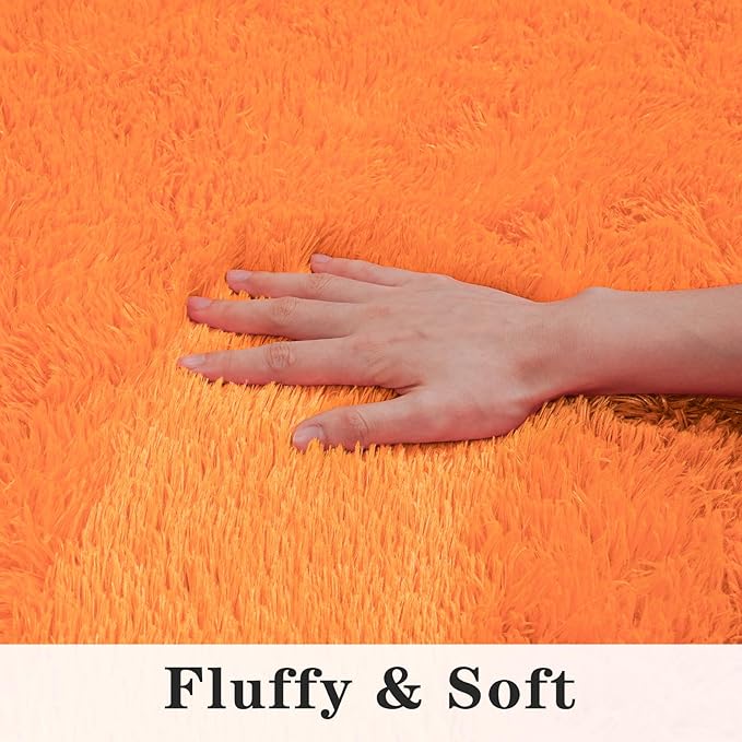 Super Fluffy Rug for Bedroom, 4x6 Feet, Modern Shag Orange Area Rugs, Soft and Cozy Plush Carpet for Kids,Girls Boys and Teens Decorations for Living Room Dorm Nursery Classroom, Orange