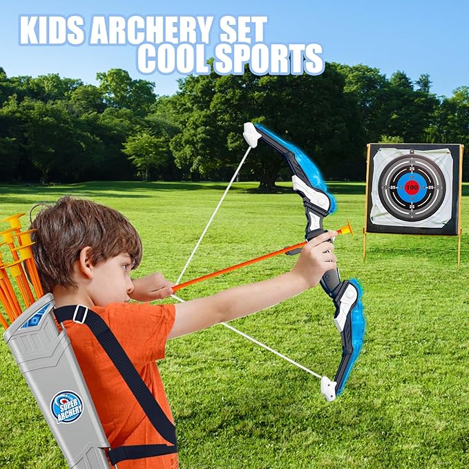 Doloowee Kids Bow and Arrow Set,Archery Toy Set with Light-up LED,10 Suction Cup Arrows,Foam Dart Shooting Toy,Target and Quiver,Indoor & Outdoor Toys Gifts for 3 4 5 6 7 8-12 Years Old Boys Girl