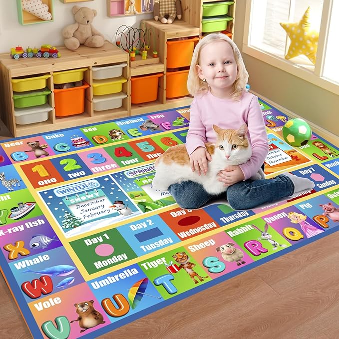 HUAHOO Kids Rug Play Mat Carpet Educational and Fun Playmat ABC Alphabet Animals Shapes Learning and Safe Rugs for Bedroom Playroom Classroom Baby Toddler Children(Season,39X52 in)