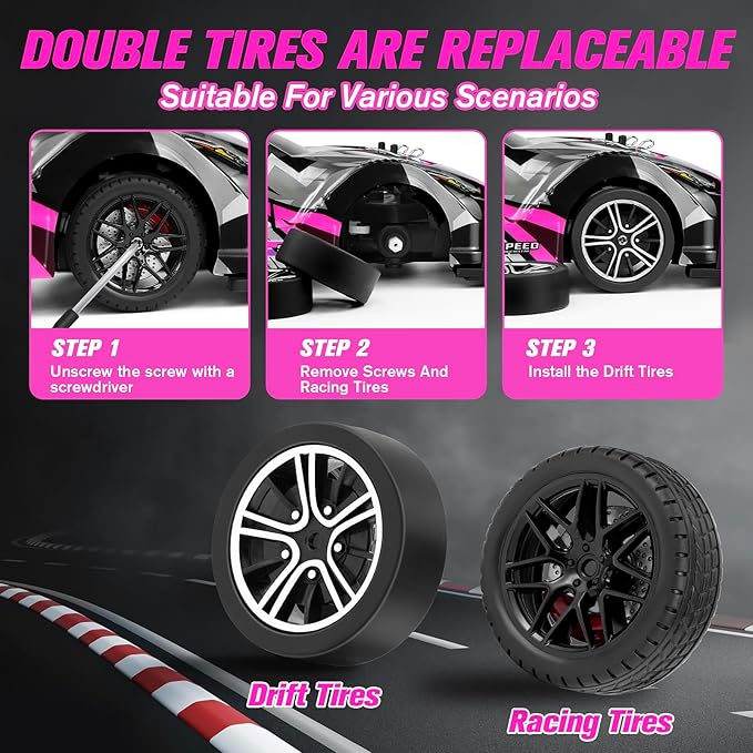 RC Drift Car, 1:16 Scale Drifting RC Cars, 2.4GHz 4WD RC Race Car, 40km/h High-Speed Remote Control Drift Car Vehicle, Racing Sport for Boys Girls Kids - 2 USB Rechargeable Batteries (Purple)