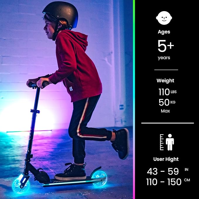 Aero 2 Wheel Kick Scooter for Kids Ages 5-7 or 5-8 or 6-10 or 6-12 with Dynamic Lights, Scooters for Boys and Girls 6 Years and Up with Light up Wheels and Deck