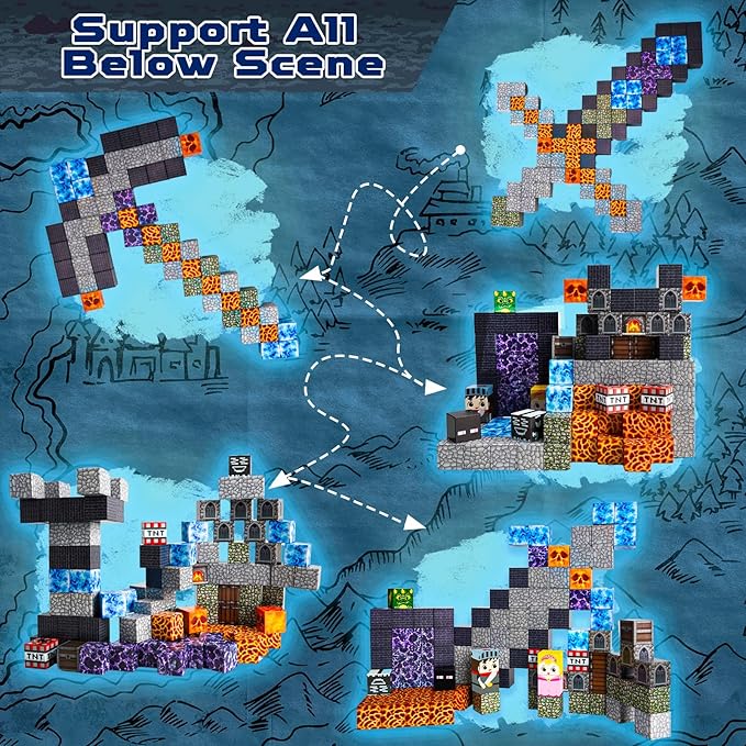 Magnetic Blocks - 100PCS Build Magnetic Dark Castle - Magnetic Toys for Montessori Toddler Christmas Birthday Gifts - STEM Sensory Toys for 3 4 5 6 7 8 9 10 Year Old Boys