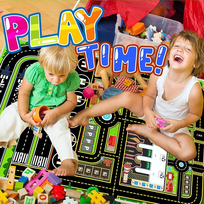 Kids Car Rug Carpet Playmat for Play Toy Cars, Airplane Road Airport Parking Track Rugs Carpet for Playroom Nursery Classroom Kids Room, Car Rug Play Floor Mat Great Gift for Boy Girl 4x6ft