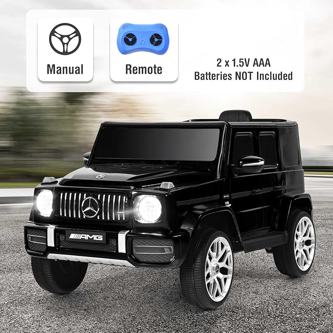OLAKIDS 12V Kids Ride On Car, Licensed Mercedes Benz G63 Electric Vehicle with Remote Control, Double Open Doors, Music, Bluetooth, 2 Speeds, Wheels Suspension, Battery Powered Driving Toy (Black)