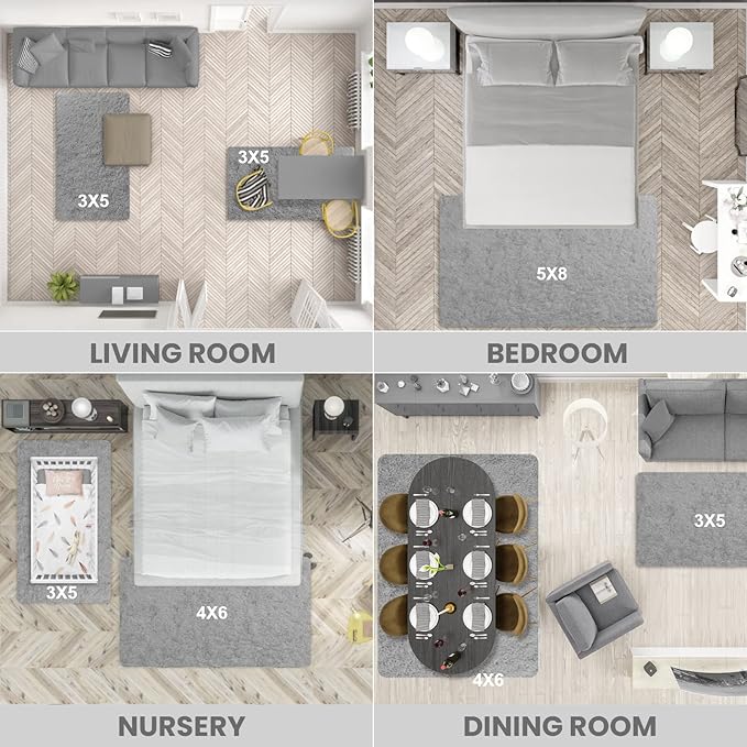 Vocrite Shag Area Rug, 6x9 Super Soft Fluffy Rugs for Bedroom Living Room, Rectangle Plush Rug, Extra Large Shaggy Carpet for Classroom Nursery Girls Boys Kids Room, Grey