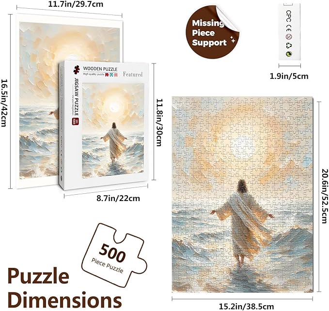Christian Puzzles for Adults 500 Pieces - Jesus Walking on Water - Wooden Religious Jesus Puzzles Christian Gifts for Women Men Kids