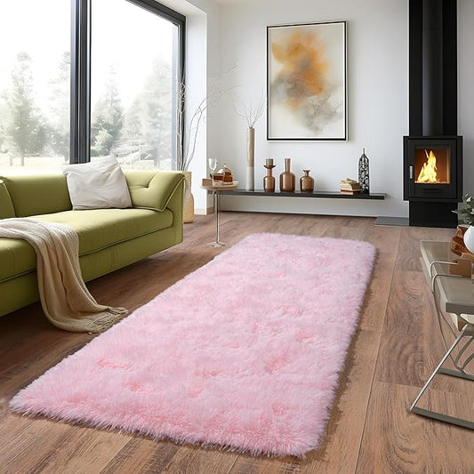 Super Fluffy Throw Rug for Bedroom, Modern Shag Pink Area Rugs, Soft and Cozy Plush Small Carpet for Kids,Girls Boys and Teens Decorations for Living Room Dorm Nursery Classroom, 2x6 Feet
