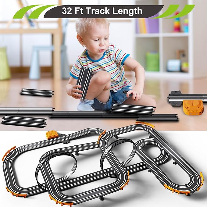 Slot Car Race Track Set Electric or Battery Powered Racing Car Track for Kids Boys, with 4 High-Speed Cars and 2 Hand Controllers,Dual Racing Game Toys for Children Age 6 7 8 Years Old