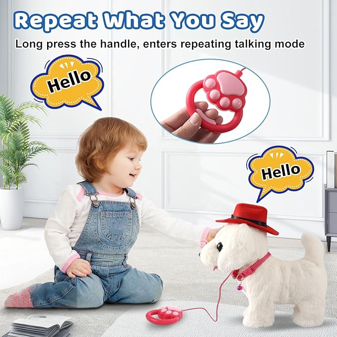 White Labrador Walking Dog Barking Dog for Child Kid Licking Puppy Talking Dog with Leash, Interactive Robot Dog Tail Wagging Singing Plush Lab Dog Stuffed Dog Pretend Dress Up Christmas Girl Boy Gift