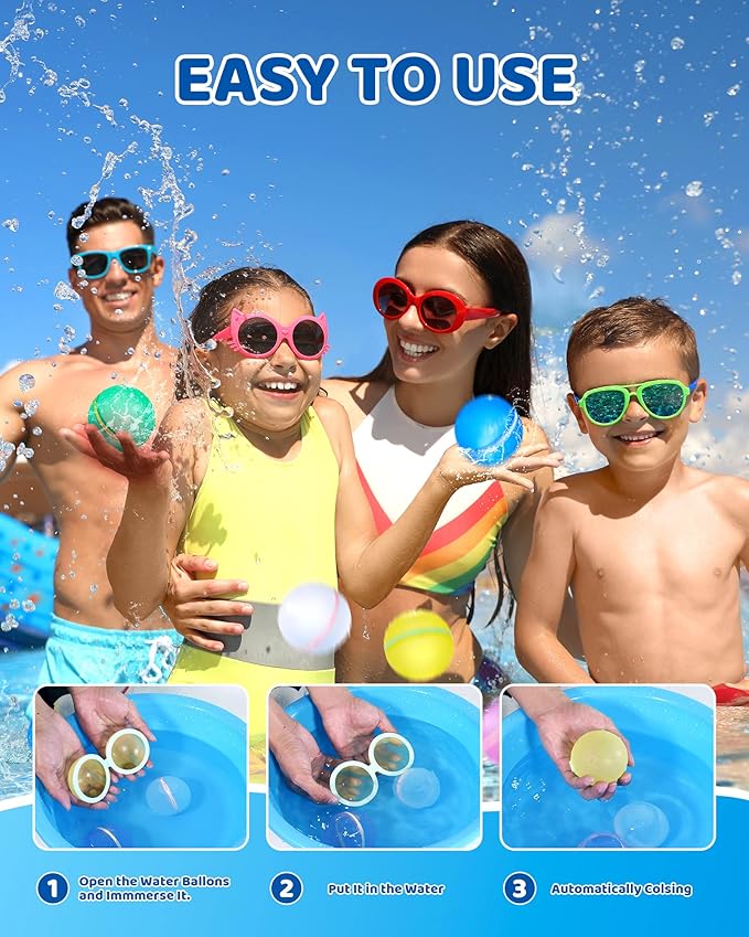 SOPPYCID Water Balloons Reusable, Latex-Free Silicone Water Splash Bombs Quick Fill, Summer Water Toys for Kids Adults Outside Pool Party Games (Cream 15PCS)