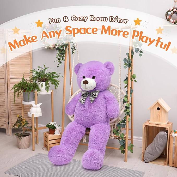 MorisMos Bow Tie Giant Teddy Bear, 39inch Large Teddy Bear Plush, Soft Big Bears for Girls Girlfriend, Purple
