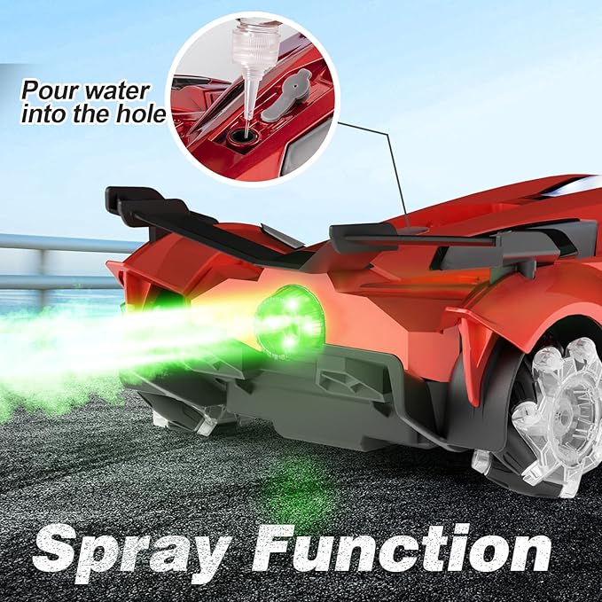 SASBSC Lambo Remote Control Car for Boys 4-7 8-12 Drift Rc Cars with 360° Rotation, Spray, Music & Lights 1:12 Rechargeable Rc Car Toys 10-12km/h Sport Race Toy Cars Gifts for Kids (Red)