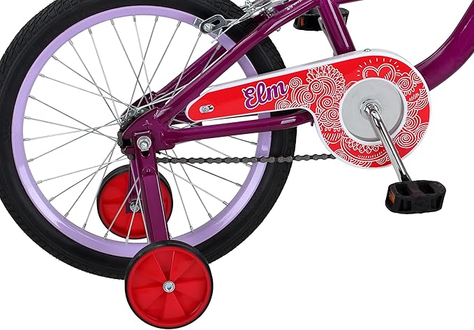 Schwinn Elm BMX Style Toddler and Kids Bike, For Girls and Boys, 18-Inch Wheels, With Training Wheels, Chain Guard, and Front Basket, Recommended Height 42-52 Inch, Purple