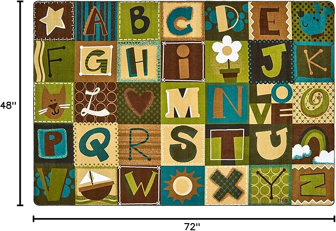 Carpets for Kids 11724 KIDSoft Alphabet Blocks Literacy Classroom Seating Rug 4ft x 6ft Rectangle Brown
