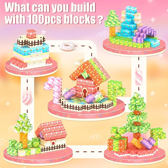 Magnetic Blocks 100PCS Magnetic Building Blocks for Kids, Candy Castle STEM Sensory Toys for Toddler,Christmas Birthday Gifts for Girls 4 5 6 7 8 Years Old