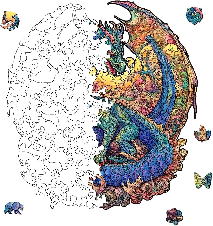 Dragon Wooden Puzzles for Adults Kids, Unique Animal Shaped Cool Wooden Jigsaw Puzzles, Premium Box Wood Cut Puzzles for Teens, Best Family Ideas (L-11.8 * 11.2 in-229pcs)