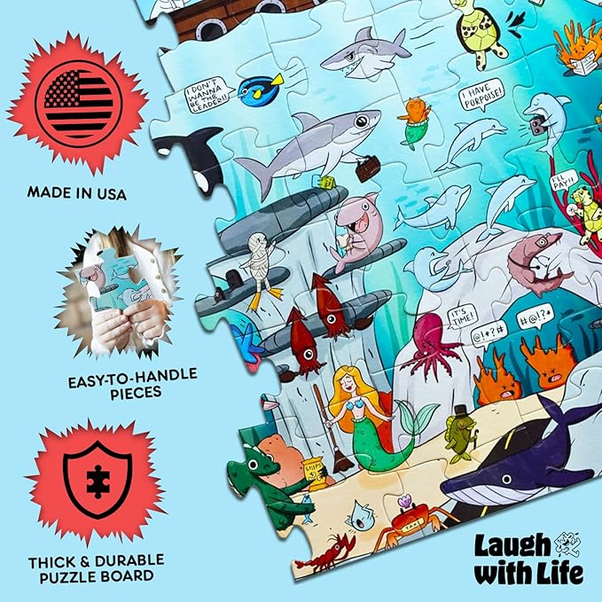 72 Piece Under The Sea Joke Floor Puzzle for Kids – Fun Educational Puzzle with a Joke on The Back of Every Piece – Made in USA – Perfect for Ages 6+, XL Puzzle Size Assembled 24" x 36"