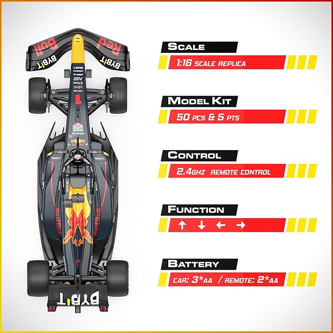 Licensed Red Bull F1 RB19 RC Car Building Kit 1/16 Scale Supercar Assembly Set with Remote Controller, Licensed Model, 55 Pieces, STEM Kits for Kids and Adults, Ages 8+ (RedBull RB19)