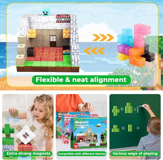 Magnetic Blocks - 150 PCS Build Magnetic Windmill Falls Homes - Magnetics Toys for Montessori Toddler Christmas Birthday Gifts - STEM Sensory Toys for 3 4 5 6 7 8 9 10 Year Old Boys & Girls