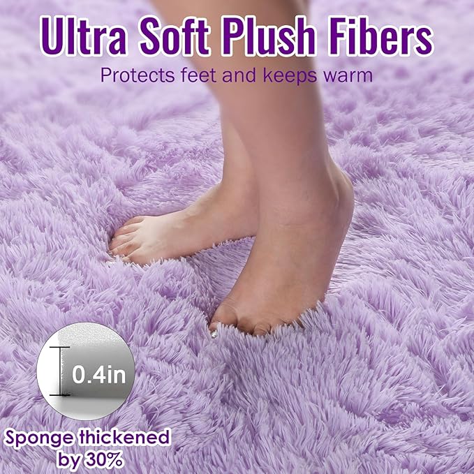 PAGISOFE Fluffy Soft Purple Rug 4' x 6' Rug, Shaggy Rugs for Bedroom Living Room,Furry Rugs for Bedroom Princess,Bedside Rug Nursery Christmas Home Decoration Shag Carpet for Kids Teen's Room