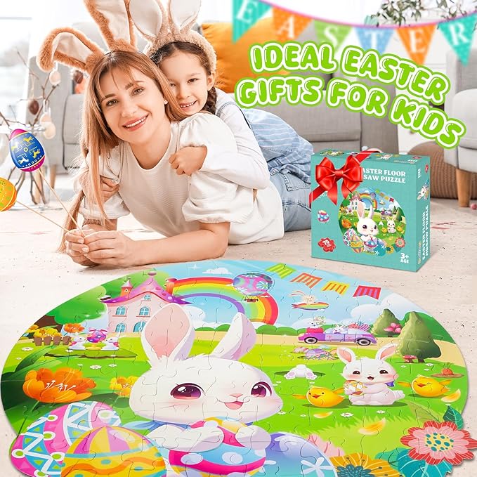 Easter Basket Stuffers for Toddlers, Easter Large Jigsaw Floor Puzzles for Kids Ages 4-6, Perfect for Easter Egg Hunt and Party Favor for Boys Girls Ages 3-5,4-8