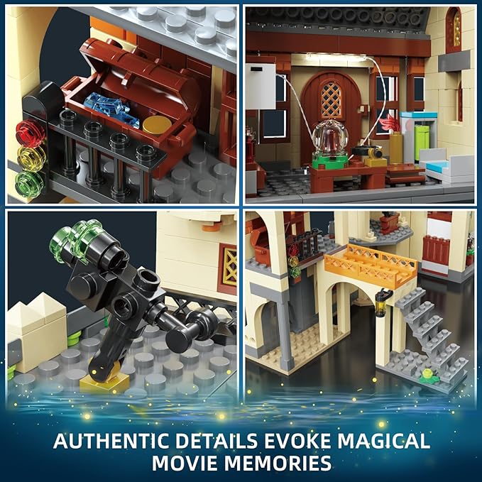 Castle Clock Architecture Building Set with Lighting, Train Building Toy Gift Ideas for Boys Kids Aged 8-14, Compatible with Lego Set, Castle Architecture Model for Adult and Movie Fans (868 PCS)