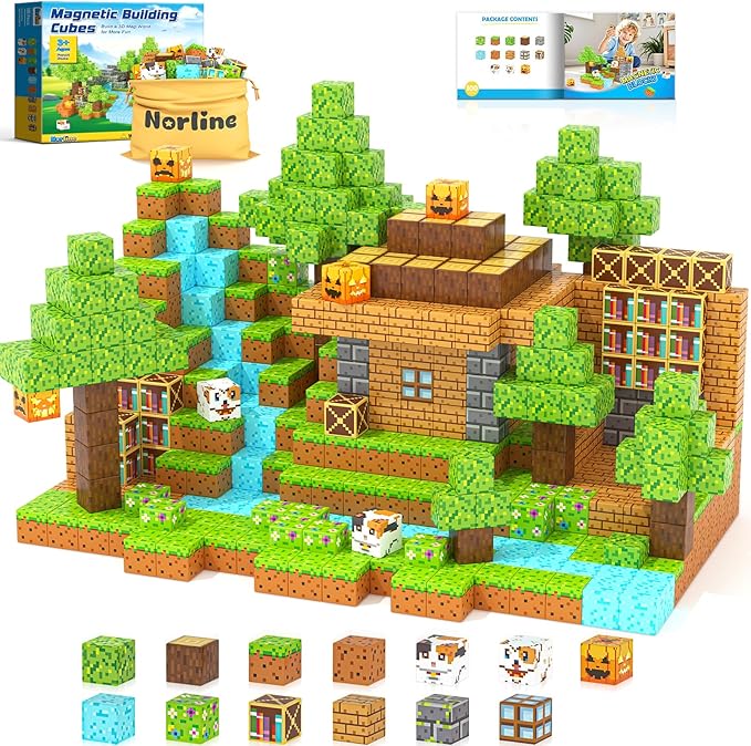 Magnetic Blocks - 100PCS Build Mine Magworld Forest Cottage Set, Kids Building Toys for Boys Girls Age 3-5 4-8 5-7, Construction Craft Sensory Toys Birthday Easter Gifts for 3+ Years Old