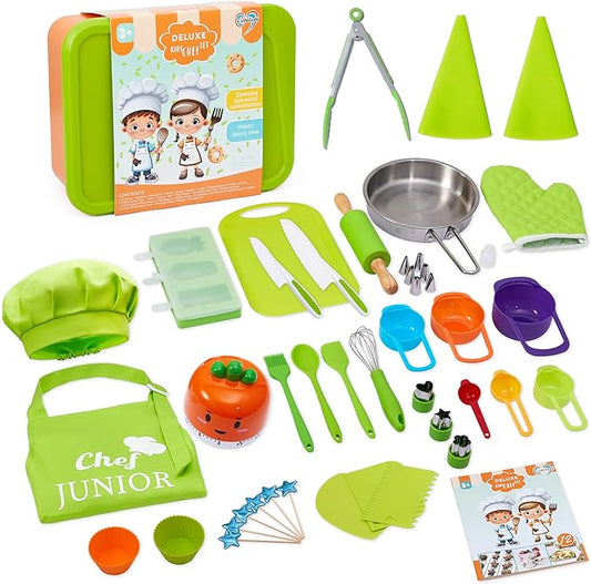 Real Cooking Set,Carolart Kids Baking Set,Kids Knife Set,Cookware,Kids Play Pots and Pans,Mini Stainless Steel Pretend Play Cooking Toys,Apron and Chef Hat for Boys,Sensory Toys…