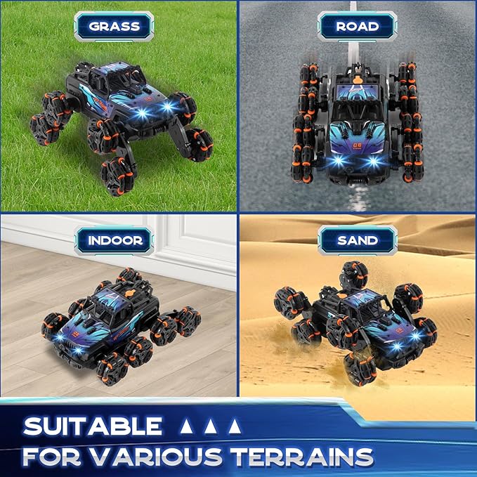 8 Wheels Hand Controlled Rc Stunt Car Toys, Gesture Sensing Remote Control Cars for Boys Age 6 7 8-12 13 14 Year Old, Birthday Gifts Ideas for Kids-Blue