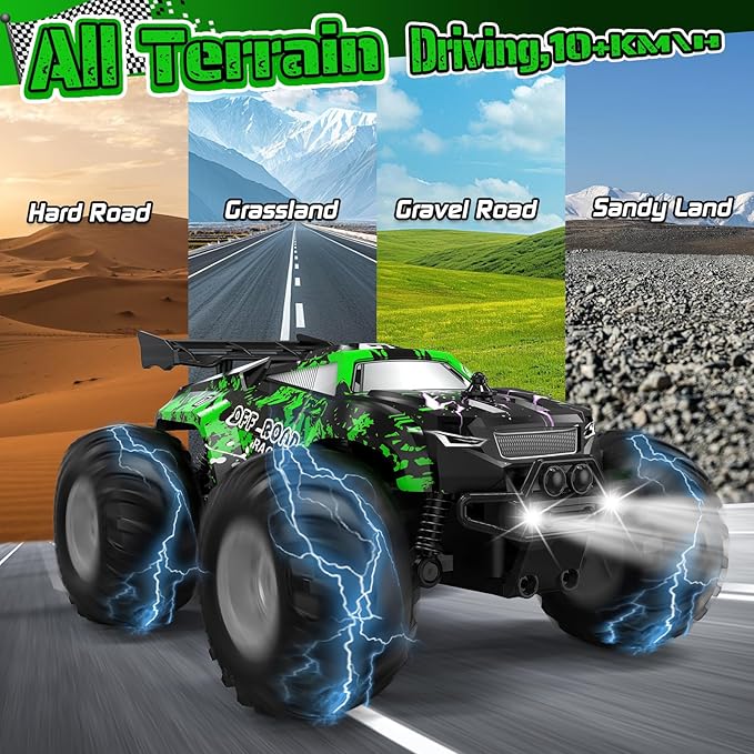 Remote Control Car, All-Terrain Remote Control Car for Boys, Rechargeable Rc Truck with LED, 1:20, 10KM/H, 2 Motors, 2.4GHZ, Speed Friendly, Sturdy, Rc Cars for Christmas, Kids, Beginner