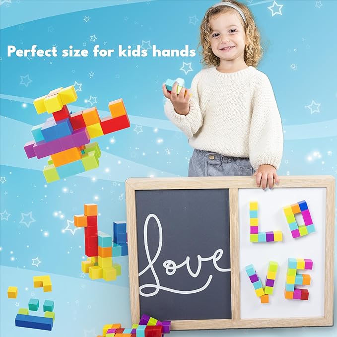 Magnetic Building Blocks for Kids 48PCS STEM Montessori Magnet Cubes in Bright Colors Educational Construction Toy Set Boys Girls Ages 3-9