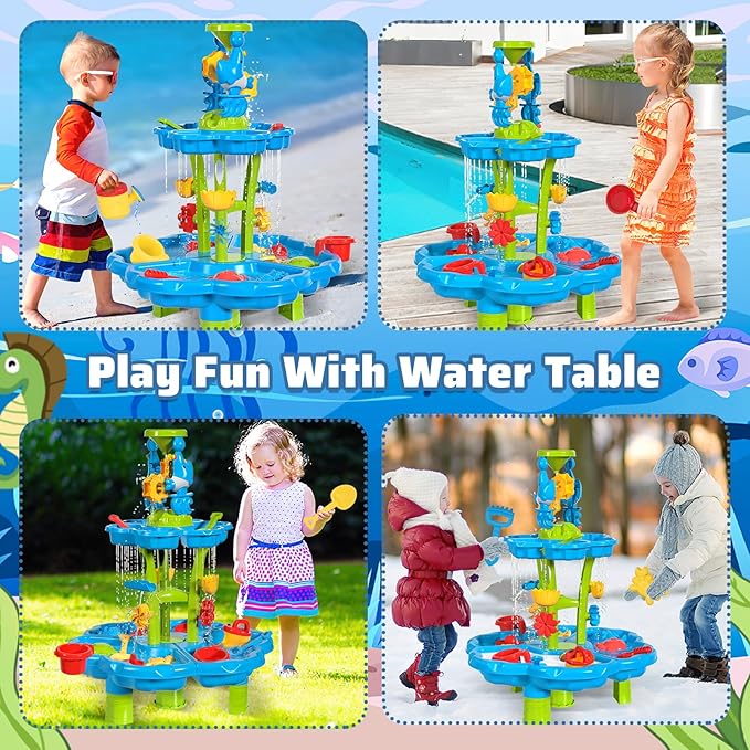deAO Sand and Water Table Beach Toys Outdoor Activities Play Table for Kids Sand Pit Water Table Children Garden Toy Beach Play Activity Set Indoor Outdoor Summer Toys for Girls Boys Kids