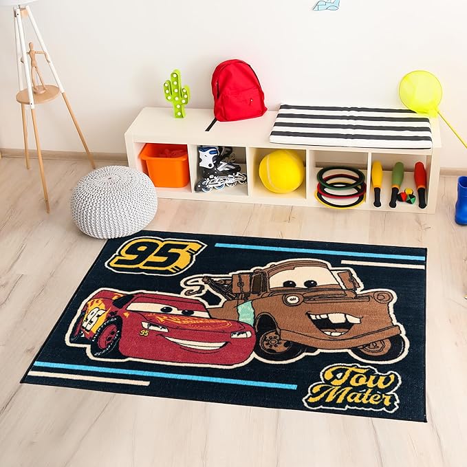 Gertmenian Disney Cars Indoor Area Rug - 3x5 Small, Non-Slip, Ideal for Children in Bedroom, Game Room, Classroom, Nursery, or Play Area - Tow Mater Friends, Brown/Blue, 28024