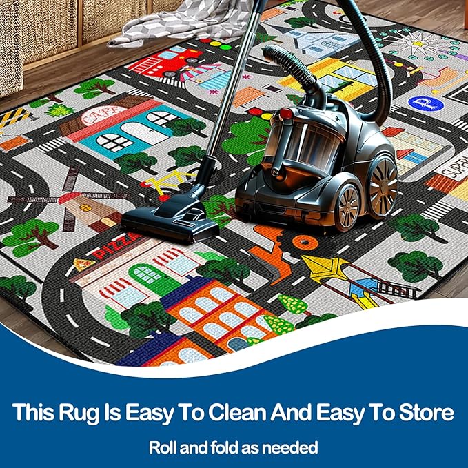 Kids Carpet for Bedroom - Car Rug for Kids 3x5 Feet, Educational Traffic Carpet Town City Road Map Rug, Kids Carpet for Playroom Bedroom Boys, Car Mats for Classroom Playroom