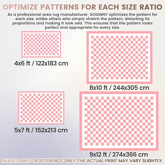 Washable 4x6 Checkered Area Rug for Living Room, Pink Checkerboard Modern Boho Large Rugs, Ultra Thin Low Pile Lightweight Soft Indoor Carpet with Non-Slip Backing for Bedroom Kids Nursery Play Room