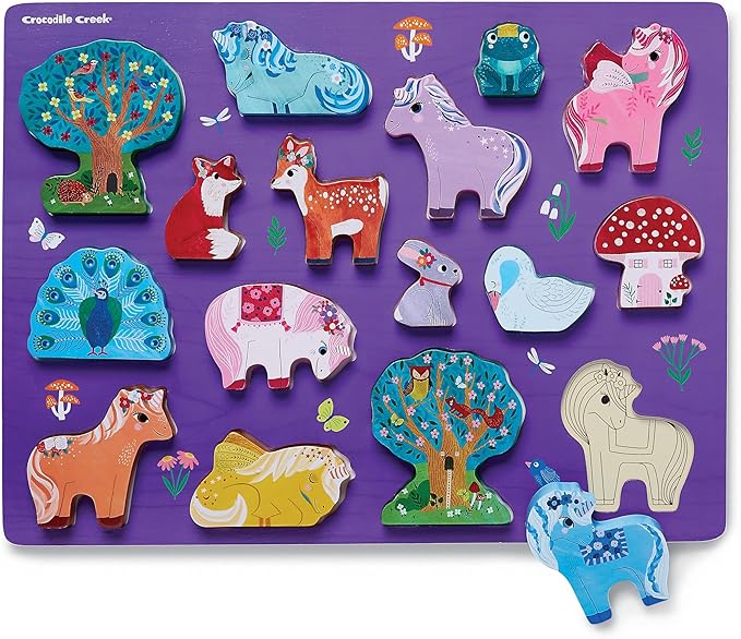 Let's Play 16 pc Wood Puzzle/Unicorn Garden, 2 Years and Up