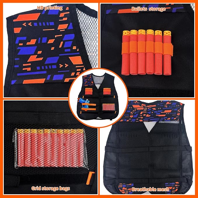 Tactical Vest Kit for Kids, Compatible with Nerf – Includes Vest, 2 Pack Toy Guns, 30 Foam Darts, Goggles, Wristbands, Skull Mask – Great Birthday Gift for Boys and Girls