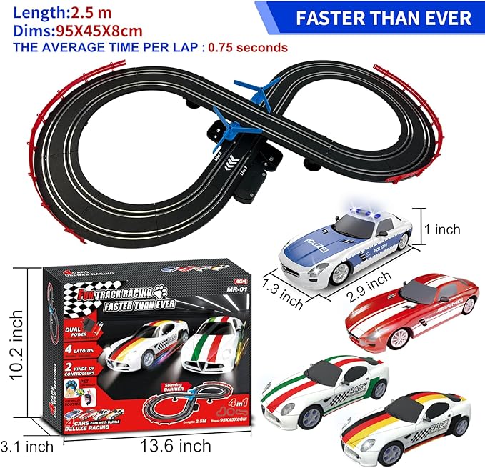 AGM MASTECH Slot Car Race Track Sets with 4 Exquisite Slot Cars, Battery or Electric Car Track, 2 Controllers, Lap Counter, Gift Toys for Boys and Girls Age 4 5 6 7 8-12