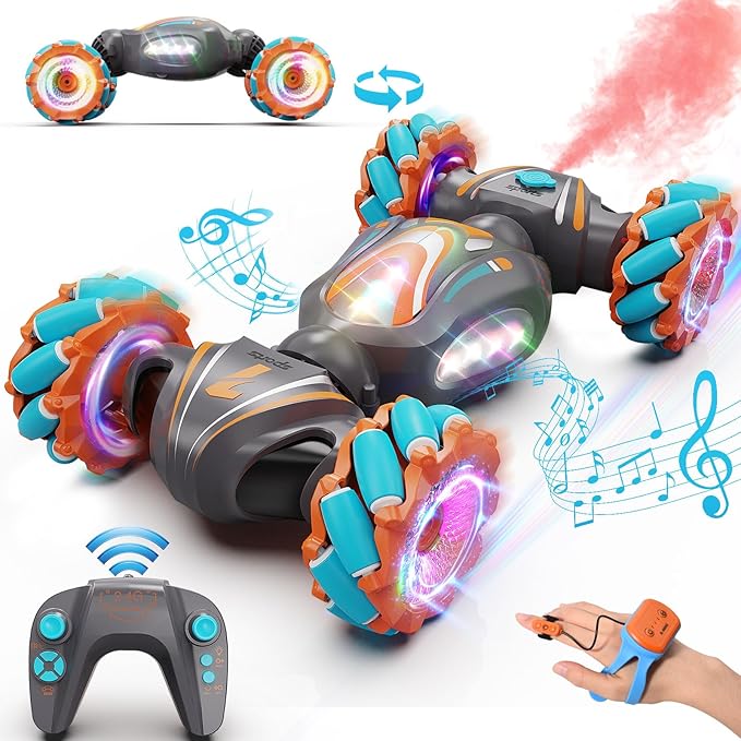 Gesture Sensing RC Stunt Car, Remote Control Car for Boys Toys Age 6-8-12, 4WD Hand Controlled RC Twist with Light & Music, Cool and Ideas Gifts for Kids Age 7 9 10 11 12 Years