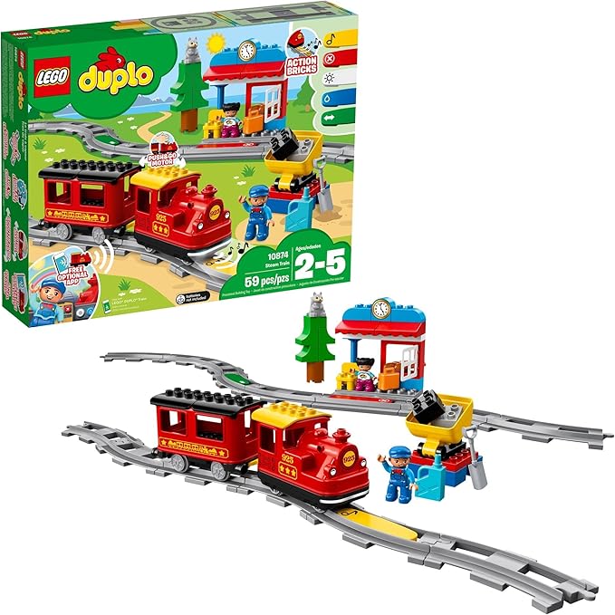 LEGO DUPLO Town Steam Train Set - Battery Powered Remote Control Train Toys for Toddlers - Learning Toy for Boys, Girls, and Kids 2-5 - Gifts for Birthdays & Holidays - 10874