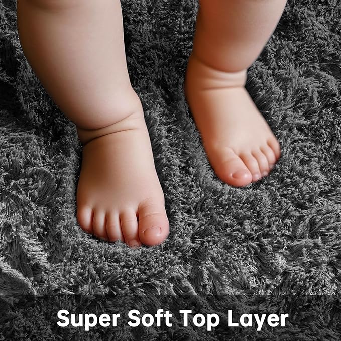 Ophanie Round Rug 4Ft Grey Circle Area Rug, Fluffy Fuzzy Bedroom Carpet, Plush Soft Shaggy Indoor Floor Gray Living Room Rugs for Kids Home Decor Aesthetic, Nursery