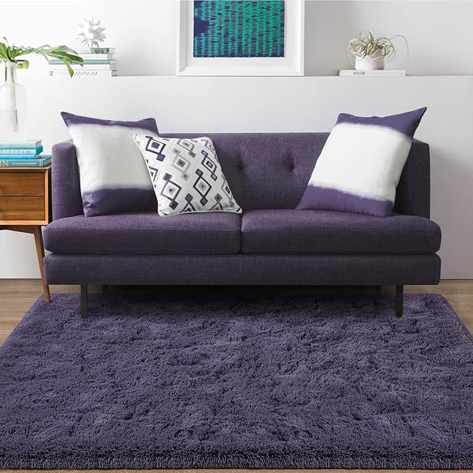 Ompaa Fluffy Rug, Super Soft Fuzzy Area Rugs for Bedroom Living Room - 4' x 6' Large Plush Furry Shag Rug - Kids Playroom Nursery Classroom Dining Room Decor Floor Carpet, Gray Purple