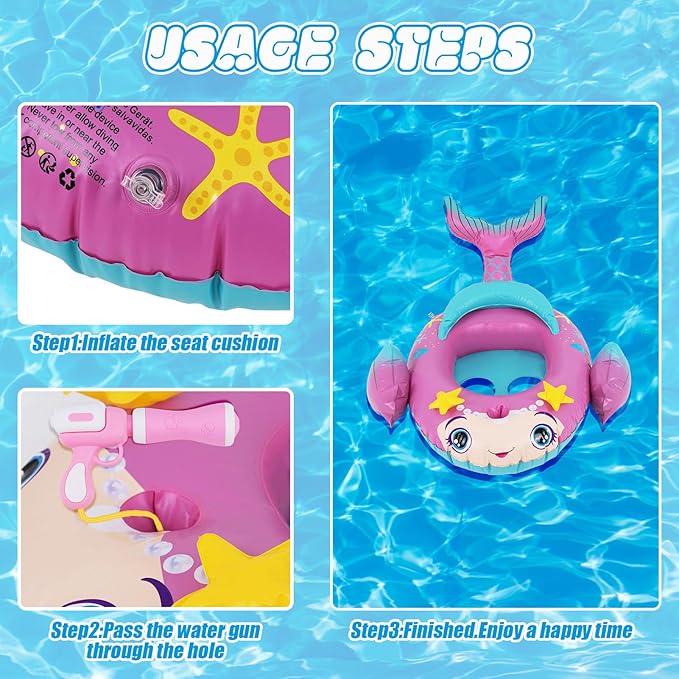 Kids Inflatable Pool Float with Integrated Squirt Gun,Fun Ride,on Float for Toddlers(Ages 3-8), Exciting Swimming Pool Toy for Boys and Girls