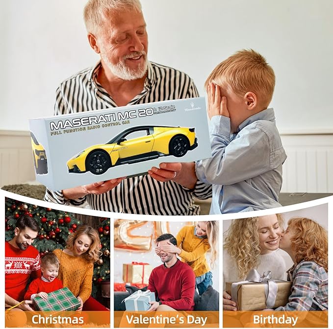 MIEBELY Maserati Remote Control Car, Openable Door 1:12 Scale Rc Toy Car 7.4V 900mAh Licensed 12Km/h Fast Rc Cars with Led Light 2.4Ghz Model Car for Adults Boys Girls Birthday Ideas Gift (Yellow)