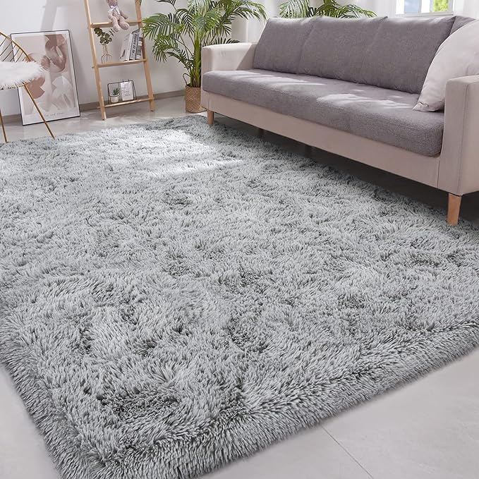 Vocrite Shag Area Rug, 6x9 Super Soft Fluffy Rugs for Bedroom Living Room, Rectangle Plush Rug, Extra Large Shaggy Carpet for Classroom Nursery Girls Boys Kids Room, Grey