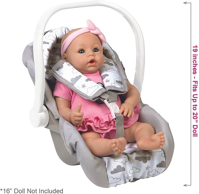 Adora Twinkle Stars Baby Doll Car Seat, Creative, Stylish and Functional Doll Accessory That Fits Dolls up to 20", Plush Toys or Stuffed Animals for Ages 2 and Up - White Handle