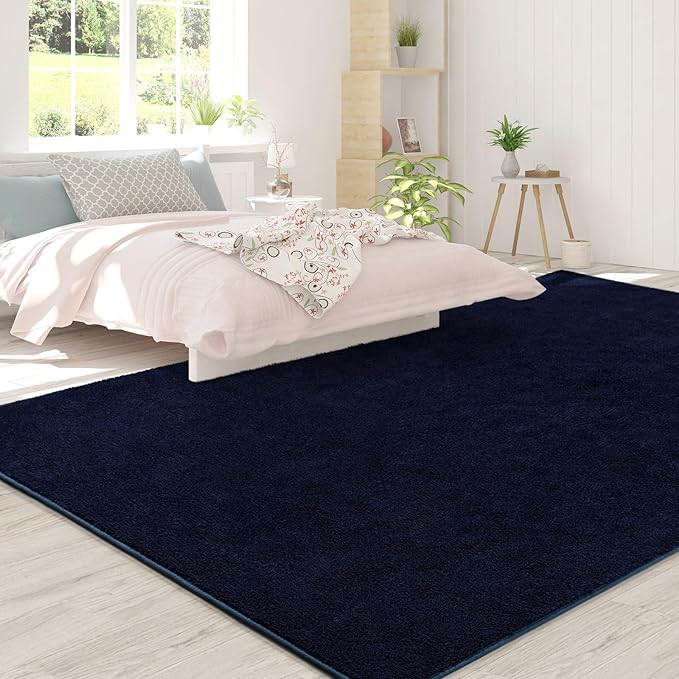 FlyDOIT Area Rugs for Bedroom Living Room, 4x6 Navy Blue Super Soft Comfy Thickened Memory-Foam Indoor Carpets, Modern Aesthetic Minimalist Carpet for Boys Girls Adults Apartment Nursery Home Décor