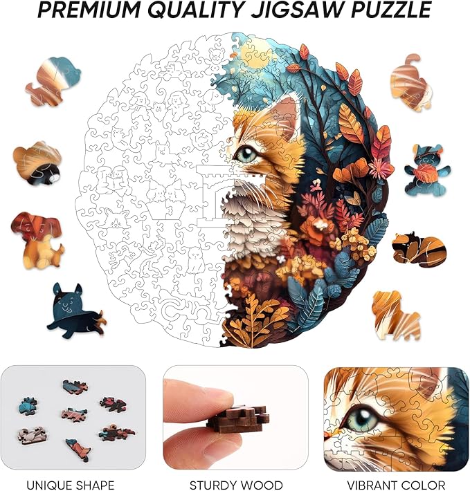 Wooden Puzzle for Mom - 3D Vision Effect Flower and Cat Puzzle 500 Pcs Unique Shape Advanced Wooden Jigsaw Puzzle, Wood Puzzles, Challenge Jigsaw Puzzle(16.9 x 16.8 in)