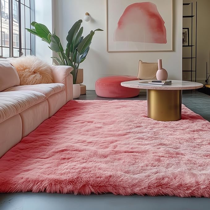 PAGISOFE Blush Pink Fluffy Shag Area Rugs for Bedroom Girls 5x7, Soft Fuzzy Shaggy Rugs for Kids Room Plush Furry Living Room Carpet Girls Teen Dorm Rugs for Home Decor Aesthetic, Nursery
